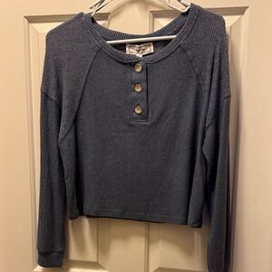 Hippie Rose Blue Long Sleeve Crop Top